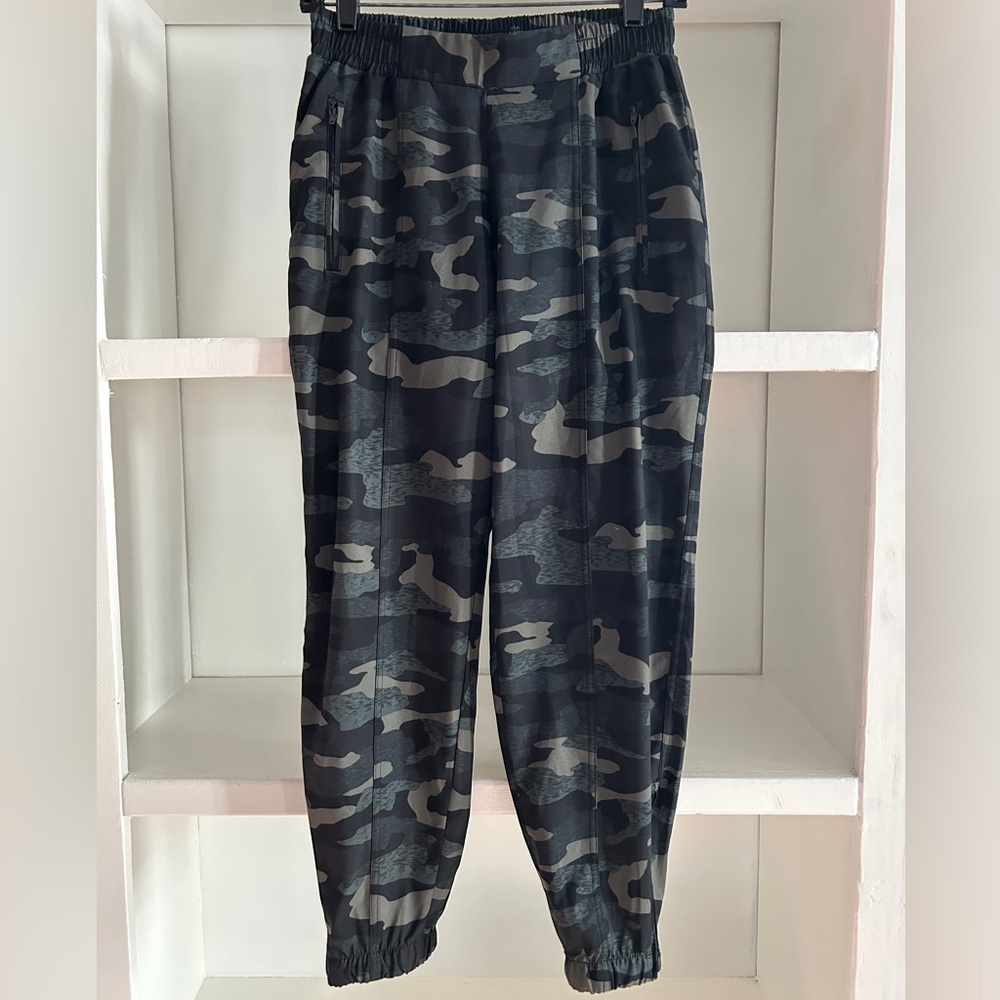 Athletic, nylon joggers.